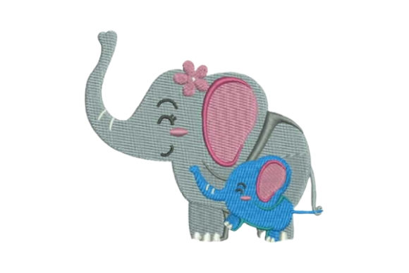 Mom and Baby Elephant Embroidery Design